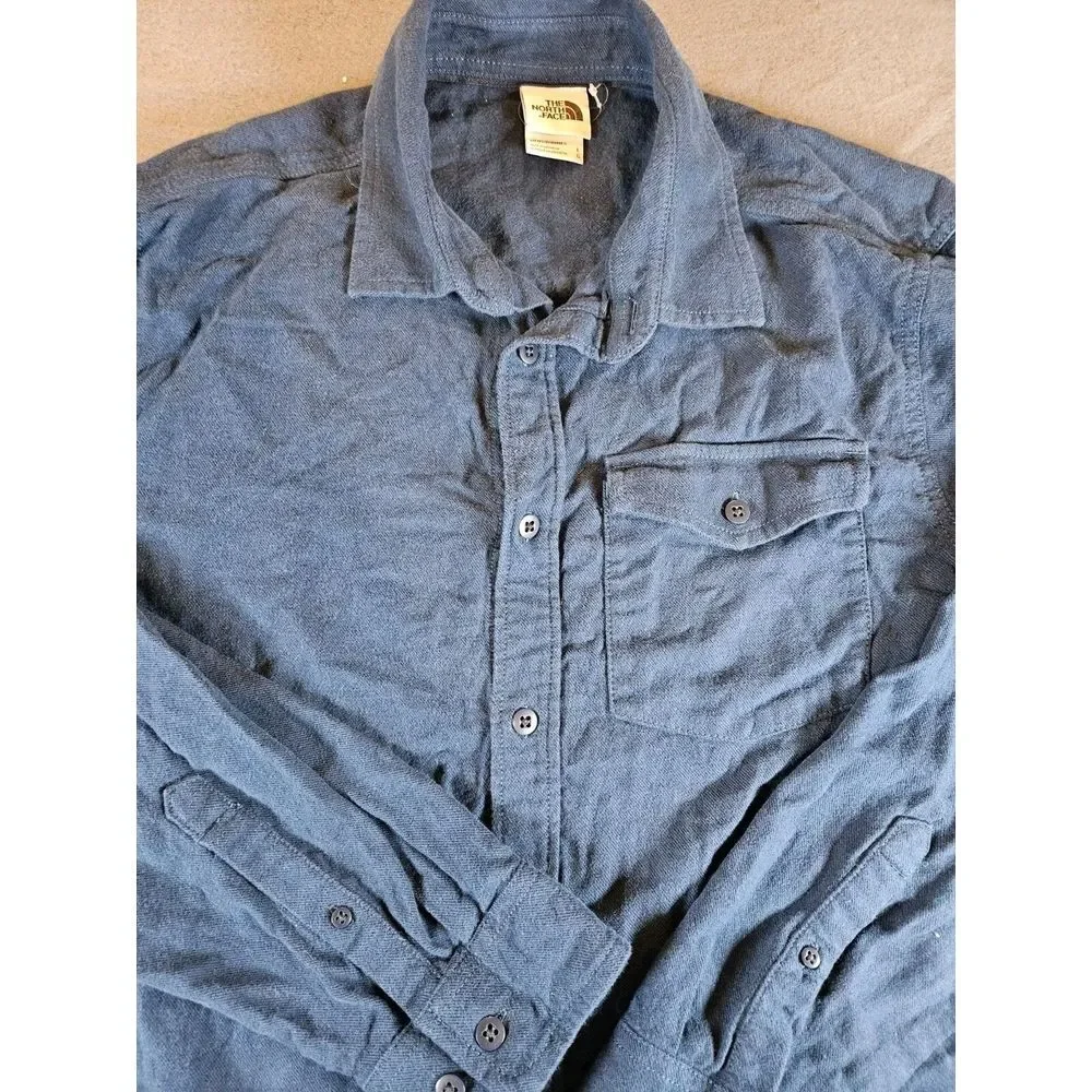 The North Face Flannel Shirt Men's Sz Large Dark Blue Solid Thick Cotton LS‎